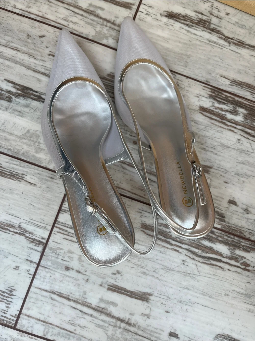 Newbella Womens 10 Silver Mesh Pointed Toe Slingback Heels 3